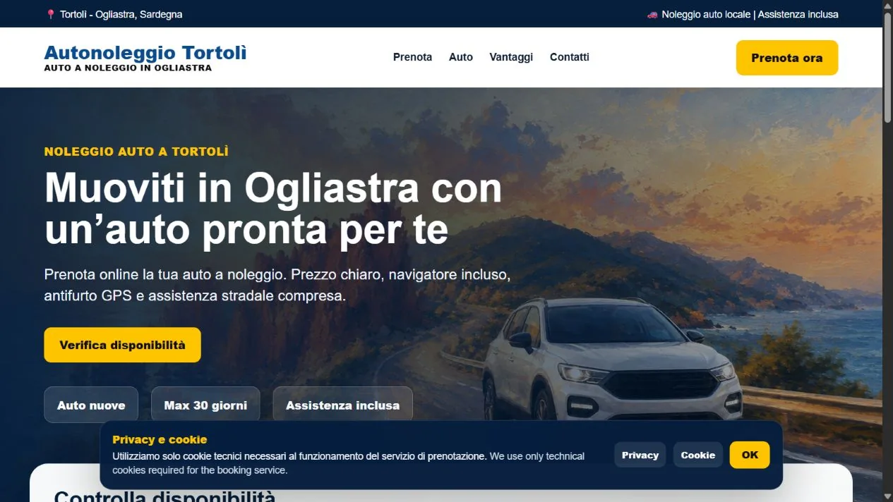 Sito del progetto Autonoleggio Tortolì · non schermata del gestionale