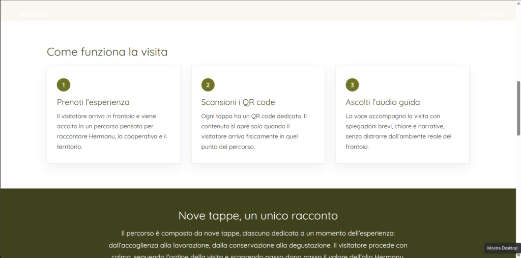Screenshot Hermanu — Percorso esperienziale
